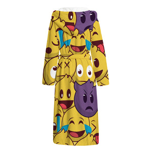 Cute Emoji Pattern Print Hooded Bathrobe