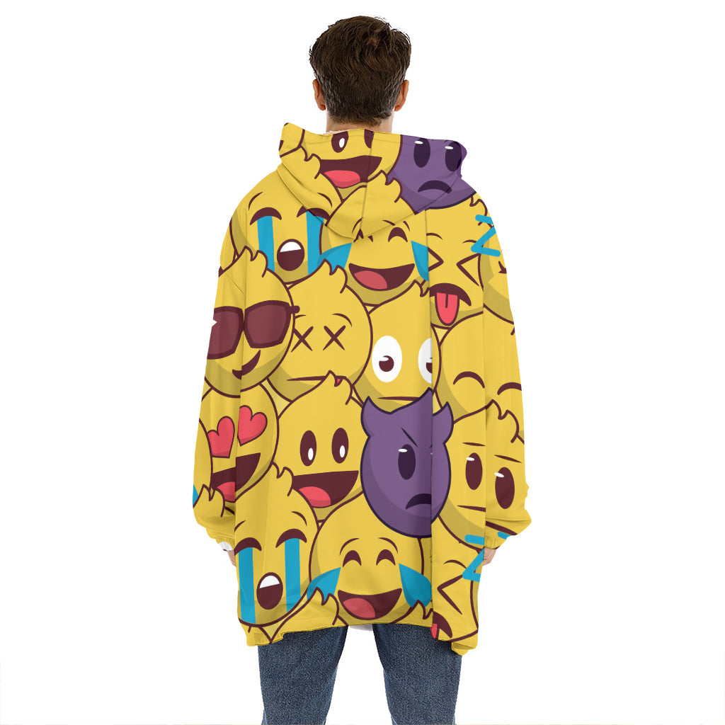 Cute Emoji Pattern Print Hoodie Blanket