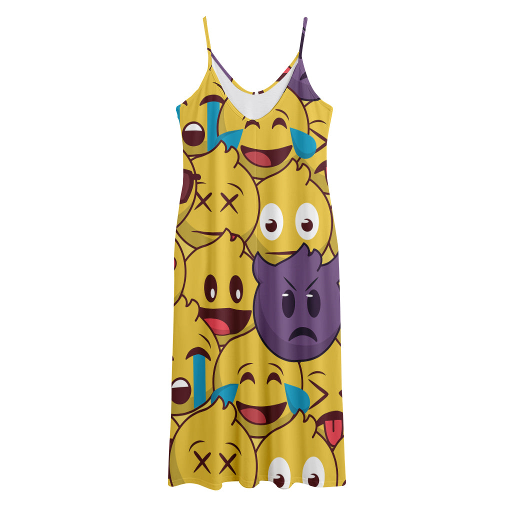 Cute Emoji Pattern Print Jersey Midi Cami Dress