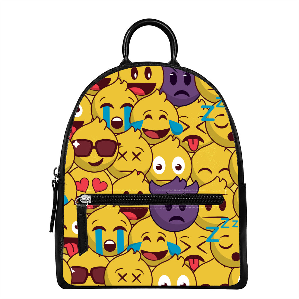 Cute Emoji Pattern Print Leather Backpack