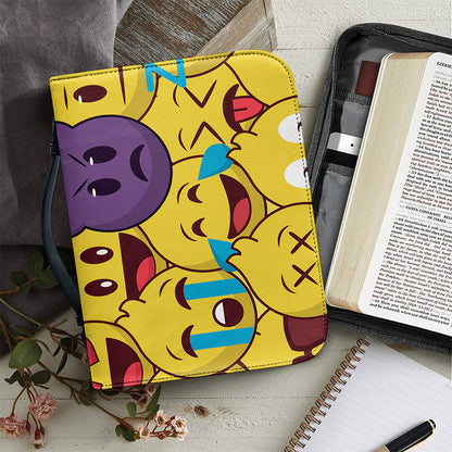 Cute Emoji Pattern Print Leather Bible Cover
