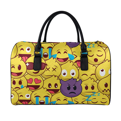 Cute Emoji Pattern Print Leather Duffle Bag