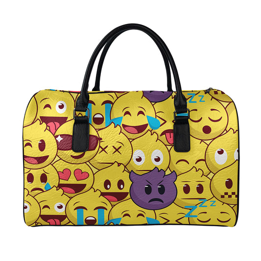 Cute Emoji Pattern Print Leather Duffle Bag