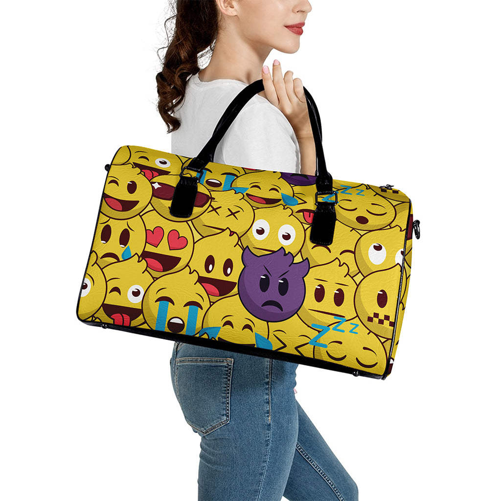 Cute Emoji Pattern Print Leather Duffle Bag