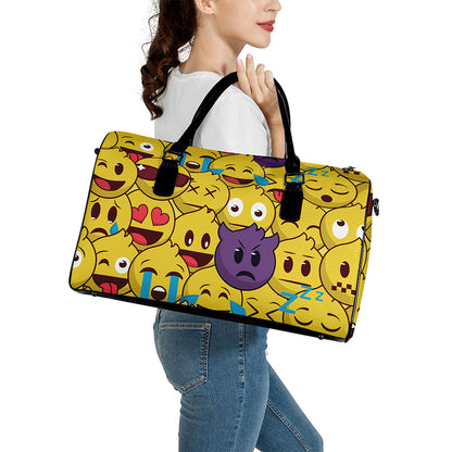 Cute Emoji Pattern Print Leather Duffle Bag