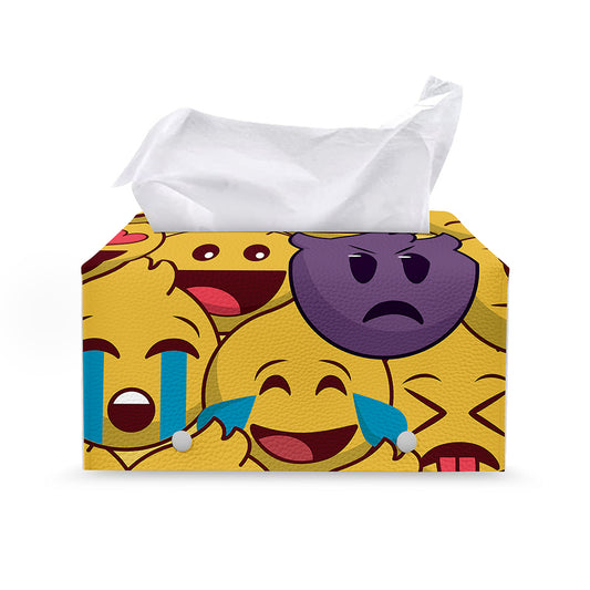 Cute Emoji Pattern Print Leather Tissue Box Cover