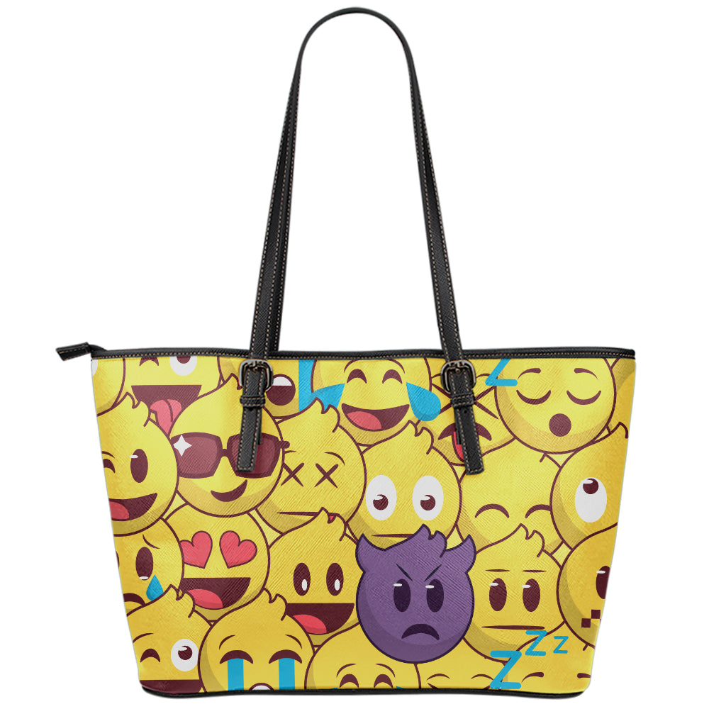 Cute Emoji Pattern Print Leather Tote Bag