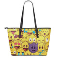 Cute Emoji Pattern Print Leather Tote Bag With Zipper