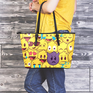 Cute Emoji Pattern Print Leather Tote Bag