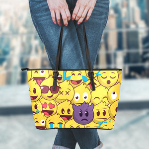 Cute Emoji Pattern Print Leather Tote Bag