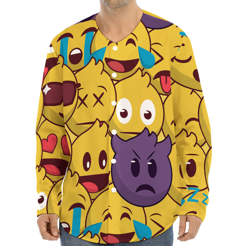 Cute Emoji Pattern Print Long Sleeve Baseball Jersey