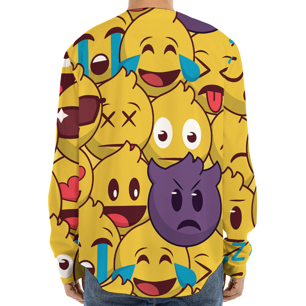 Cute Emoji Pattern Print Long Sleeve Baseball Jersey