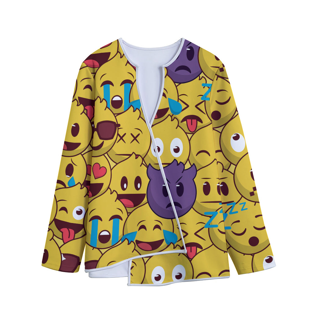 Cute Emoji Pattern Print Long Sleeve Short Coat