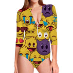 Cute Emoji Pattern Print Long Sleeve Swimsuit