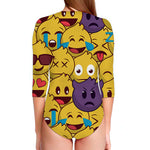 Cute Emoji Pattern Print Long Sleeve Swimsuit