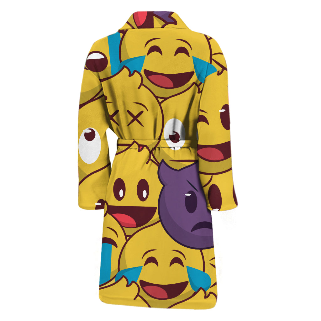 Cute Emoji Pattern Print Men's Bathrobe
