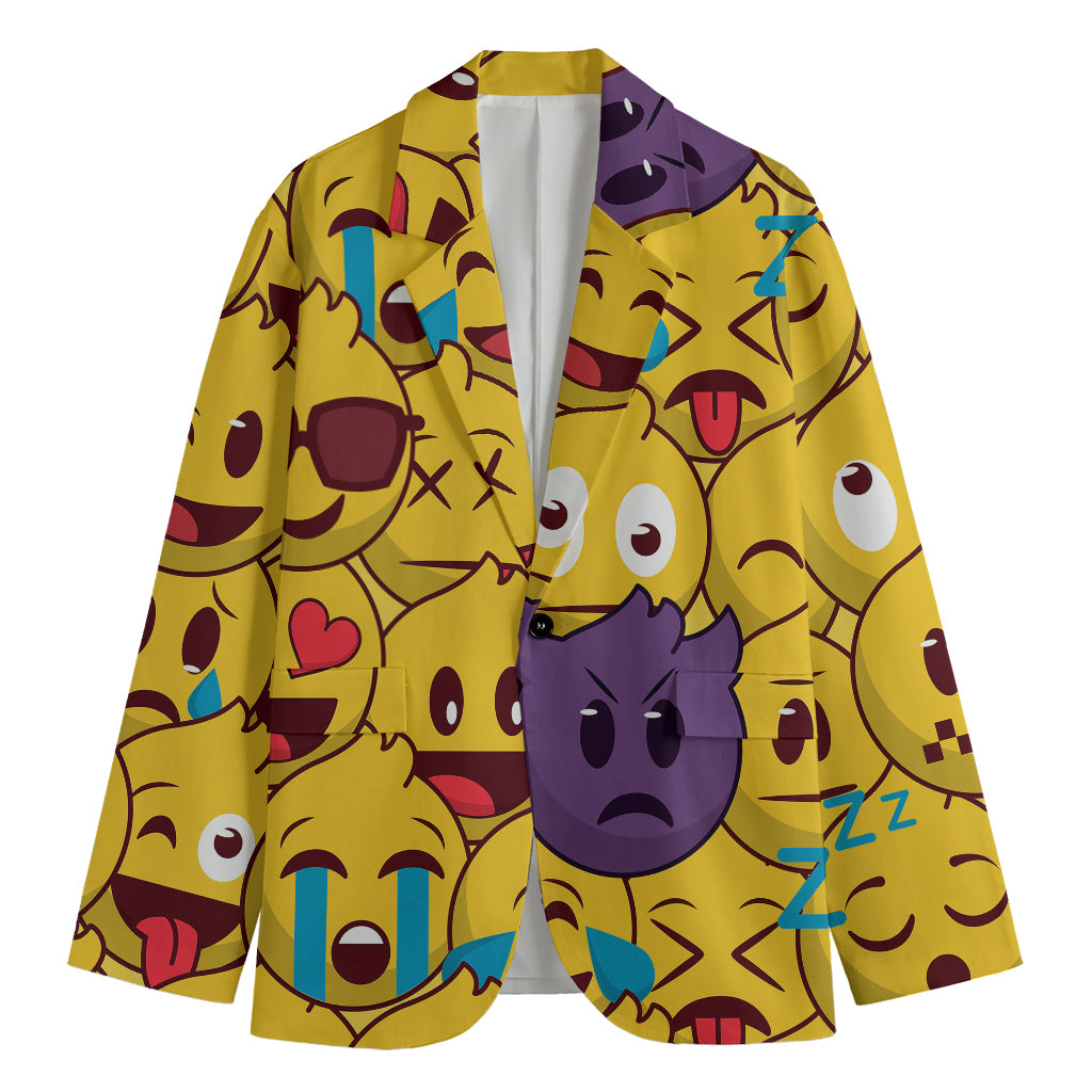 Cute Emoji Pattern Print Men's Cotton Blazer