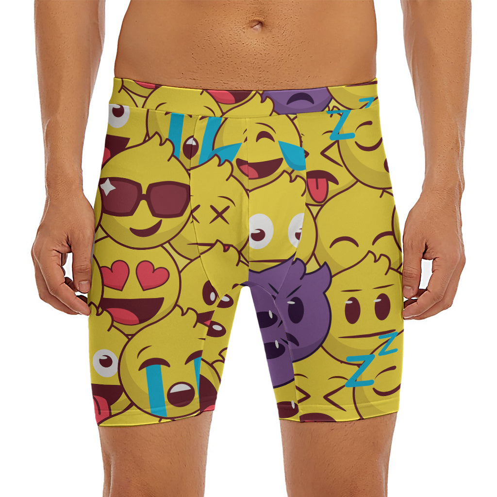 Cute Emoji Pattern Print Men's Long Boxer Briefs