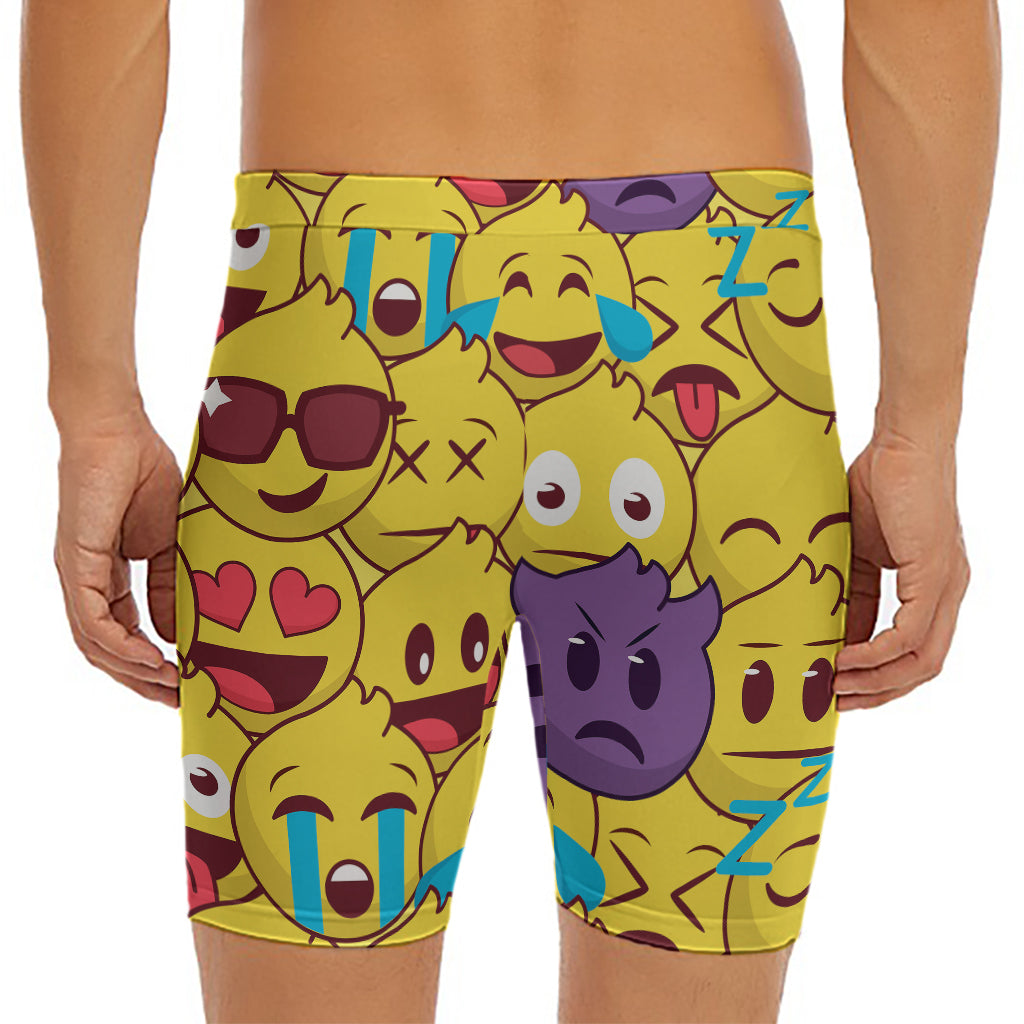 Cute Emoji Pattern Print Men's Long Boxer Briefs