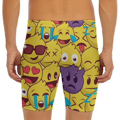 Cute Emoji Pattern Print Men's Long Boxer Briefs