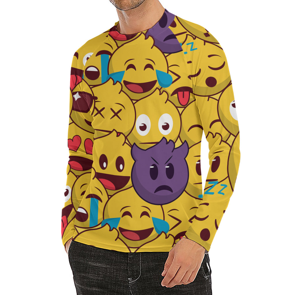 Cute Emoji Pattern Print Men's Long Sleeve Rash Guard