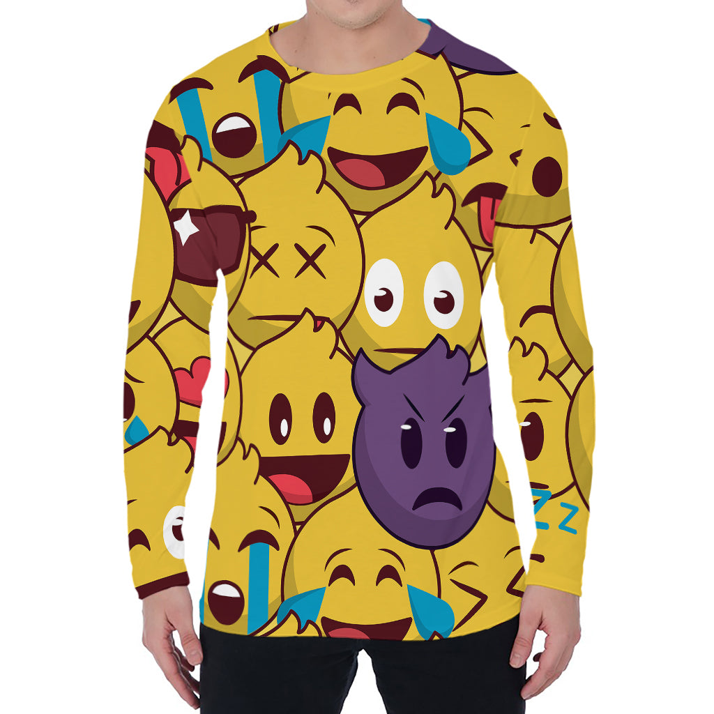 Cute Emoji Pattern Print Men's Long Sleeve T-Shirt