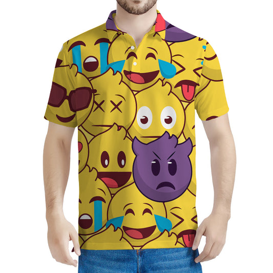 Cute Emoji Pattern Print Men's Polo Shirt