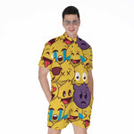 Cute Emoji Pattern Print Men's Rompers
