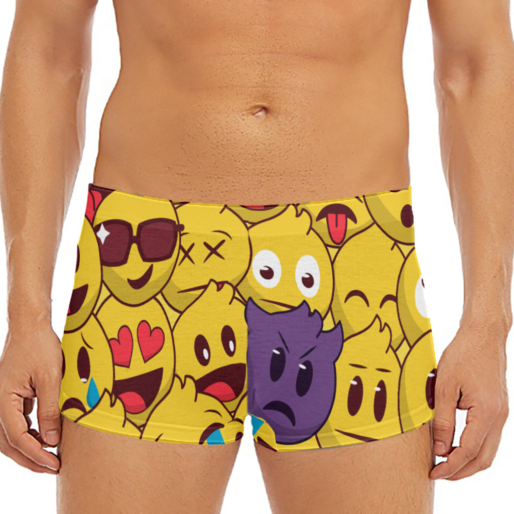 Cute Emoji Pattern Print Men's Short Boxer Briefs