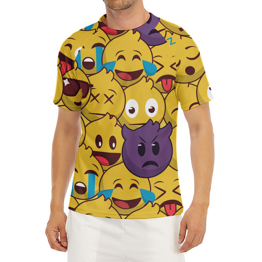 Cute Emoji Pattern Print Men's Short Sleeve Rash Guard