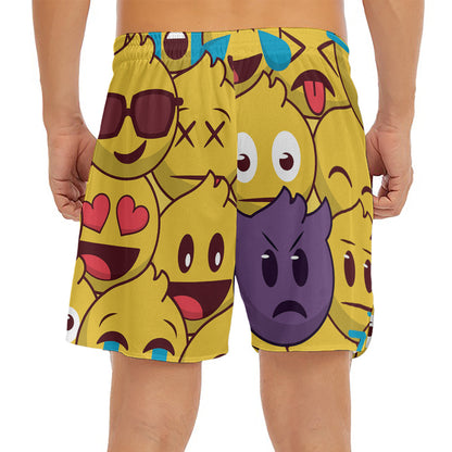 Cute Emoji Pattern Print Men's Split Running Shorts