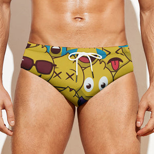 Cute Emoji Pattern Print Men's Swim Briefs