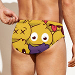 Cute Emoji Pattern Print Men's Swim Briefs