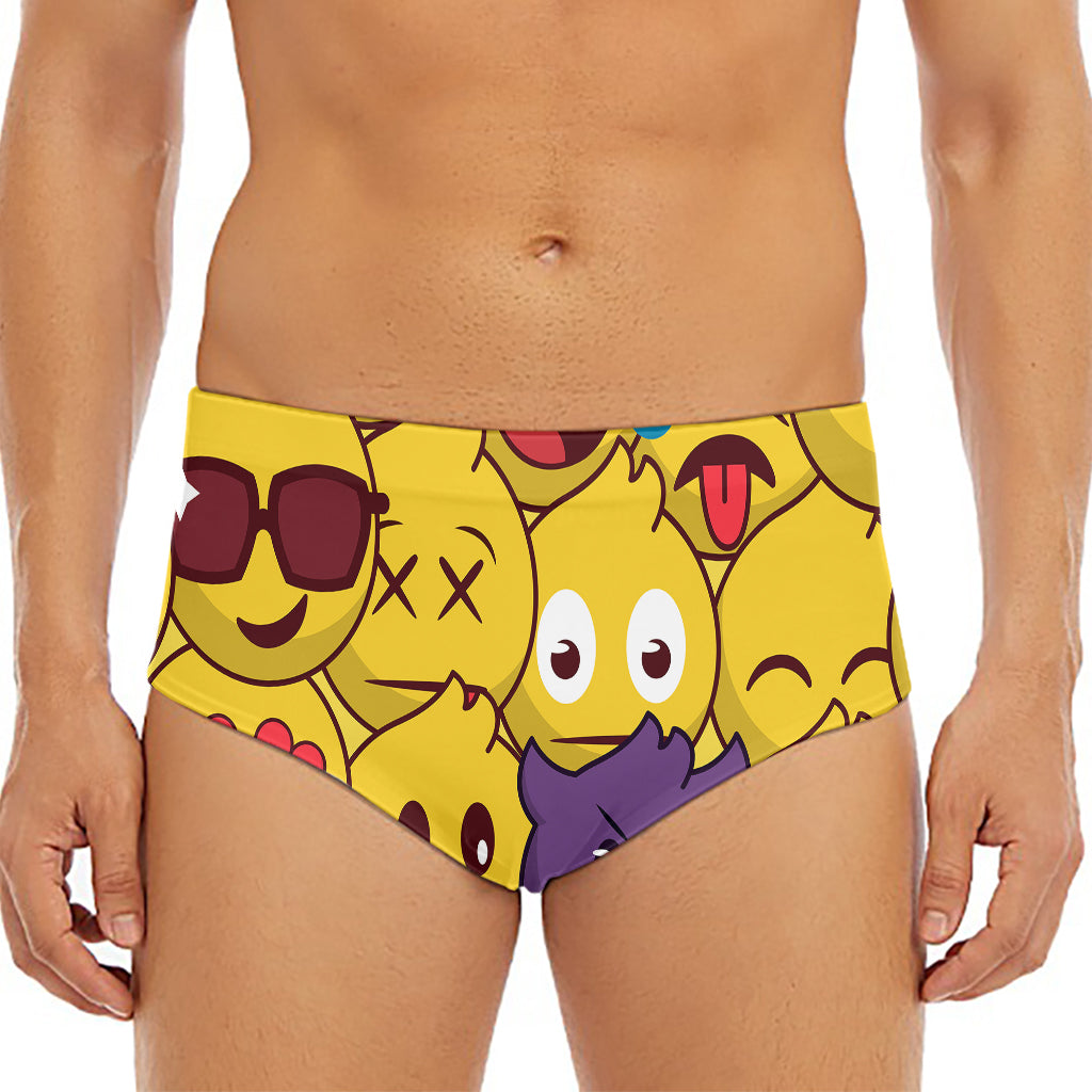 Cute Emoji Pattern Print Men's Triangle Swim Briefs