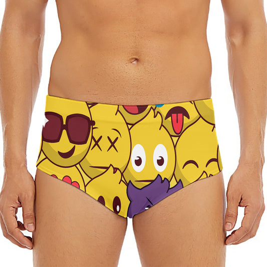 Cute Emoji Pattern Print Men's Triangle Swim Briefs