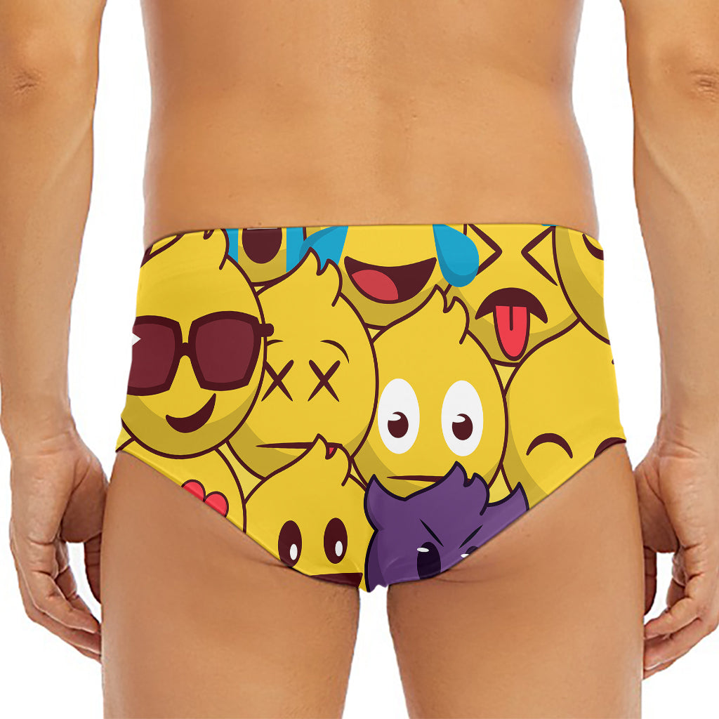 Cute Emoji Pattern Print Men's Triangle Swim Briefs