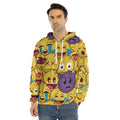Cute Emoji Pattern Print Men's Velvet Pullover Hoodie