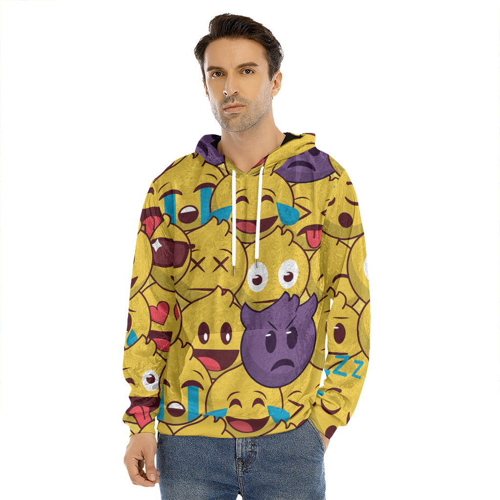 Cute Emoji Pattern Print Men's Velvet Pullover Hoodie