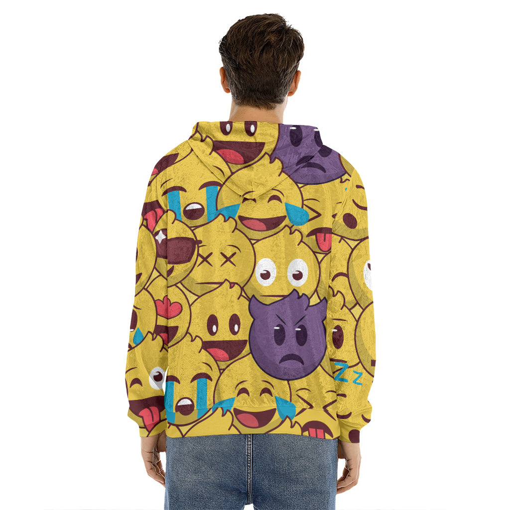 Cute Emoji Pattern Print Men's Velvet Pullover Hoodie