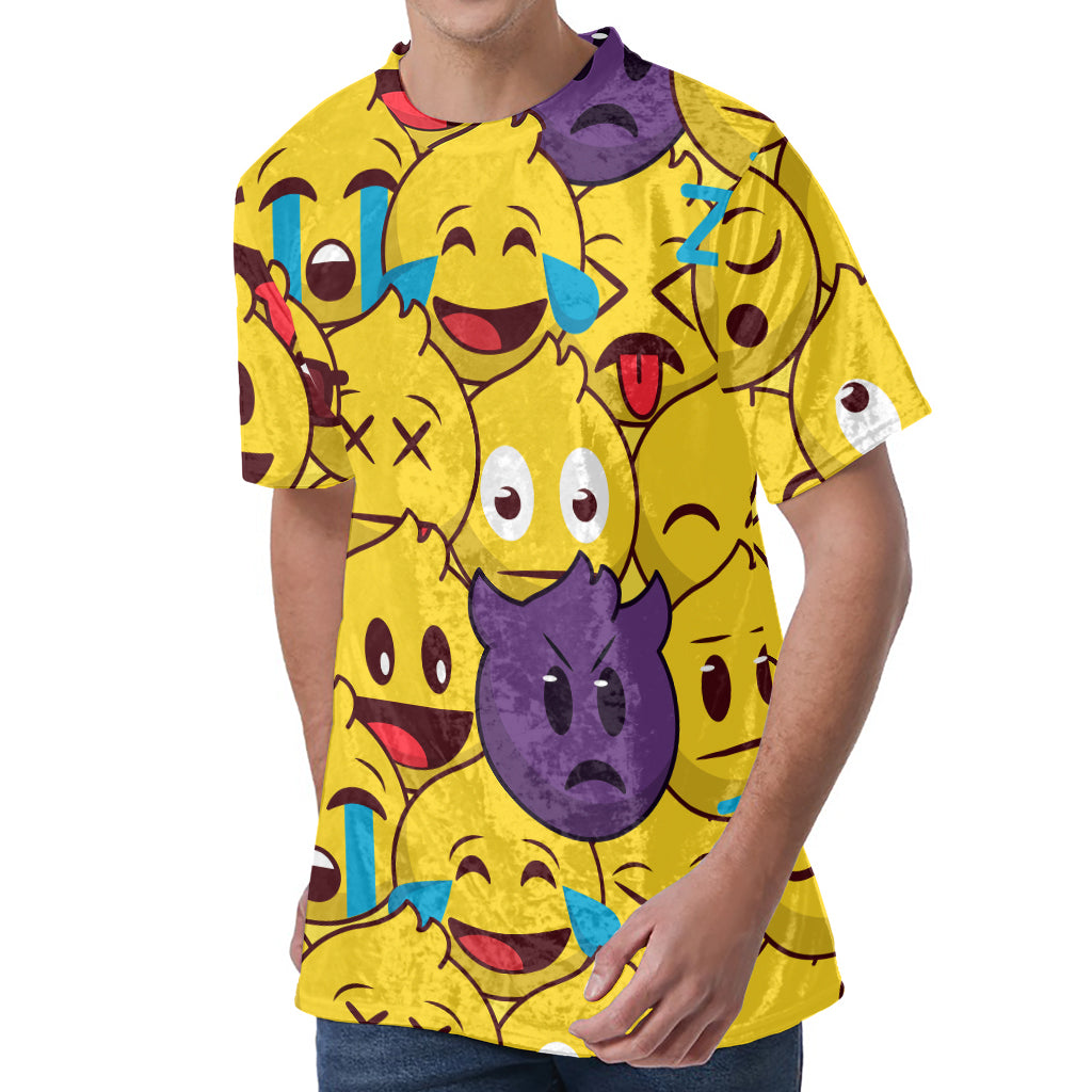 Cute Emoji Pattern Print Men's Velvet T-Shirt