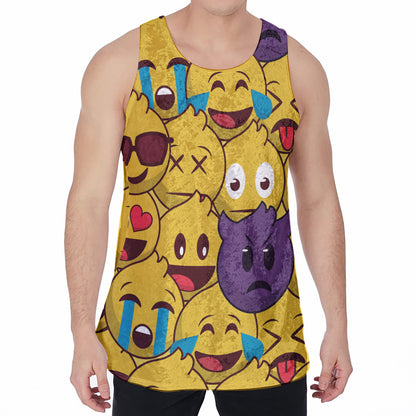 Cute Emoji Pattern Print Men's Velvet Tank Top