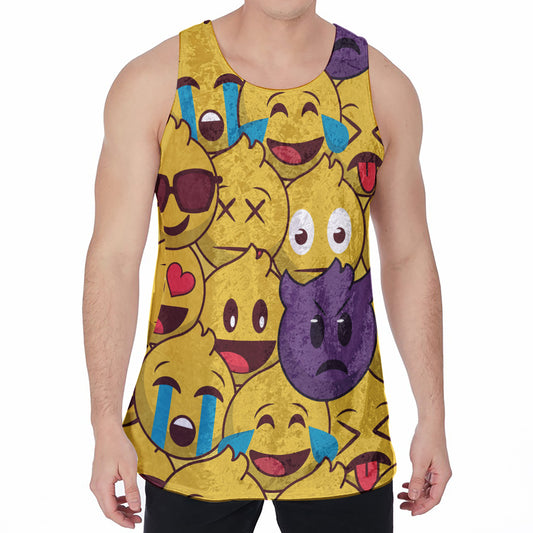 Cute Emoji Pattern Print Men's Velvet Tank Top