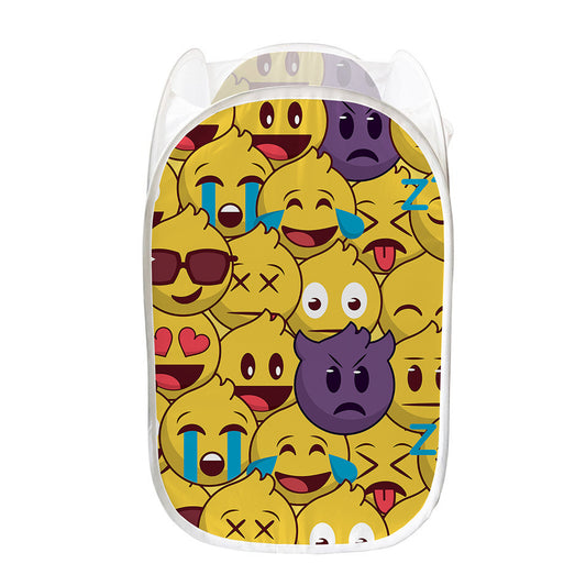 Cute Emoji Pattern Print Mesh Laundry Hamper
