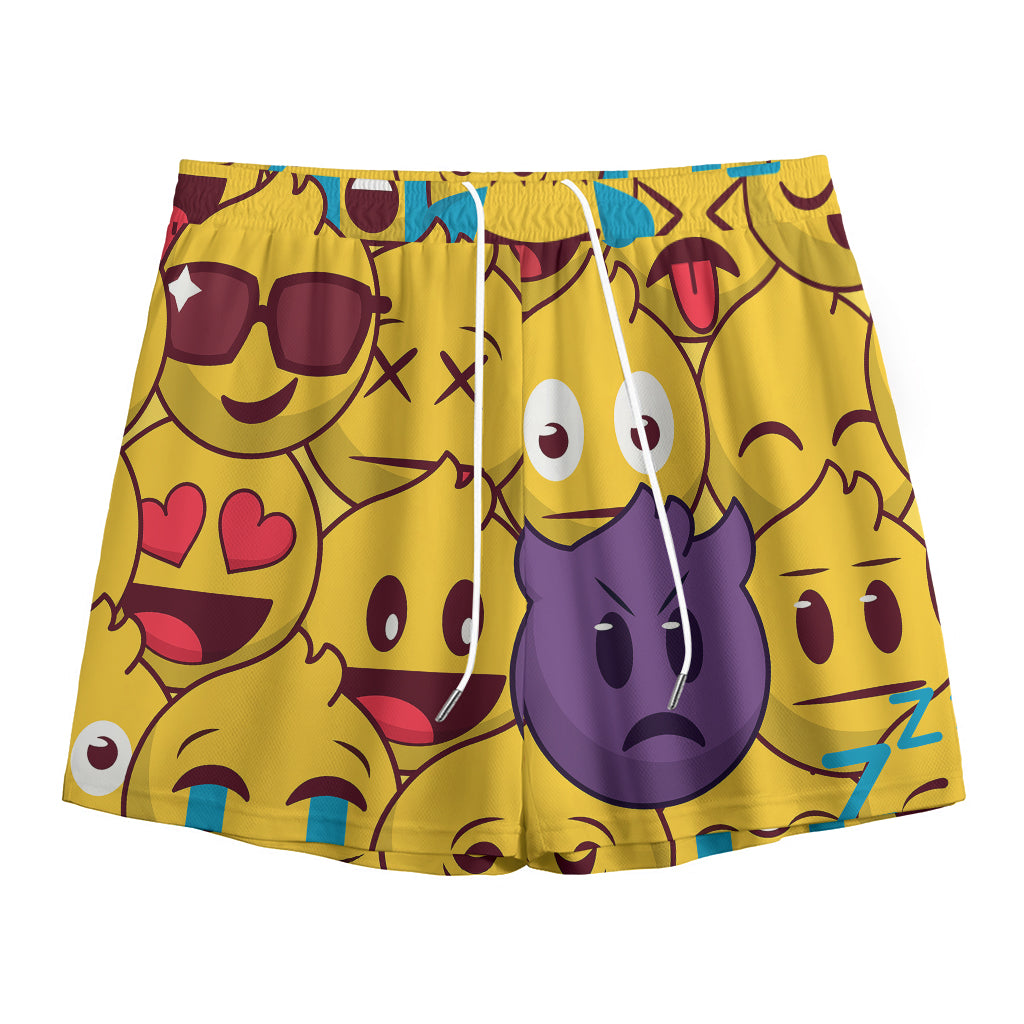 Cute Emoji Pattern Print Mesh Shorts