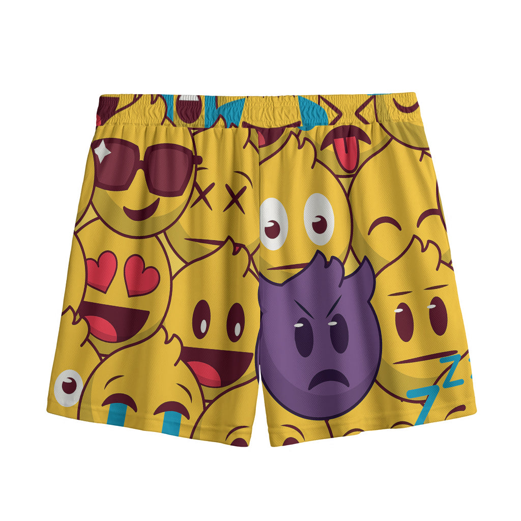 Cute Emoji Pattern Print Mesh Shorts