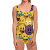 Cute Emoji Pattern Print One Piece Swimsuit