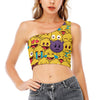 Cute Emoji Pattern Print One Shoulder Crop Top