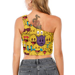 Cute Emoji Pattern Print One Shoulder Crop Top