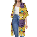 Cute Emoji Pattern Print Open Front Beach Cover Up