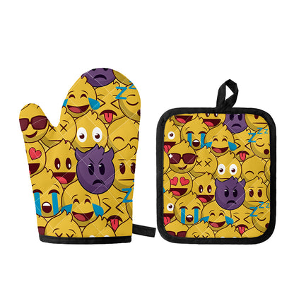 Cute Emoji Pattern Print Oven Mitt And Pot Holder Set